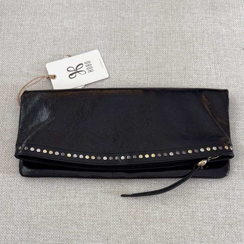 HOBO Black Leather Wristlet with Stud Accents